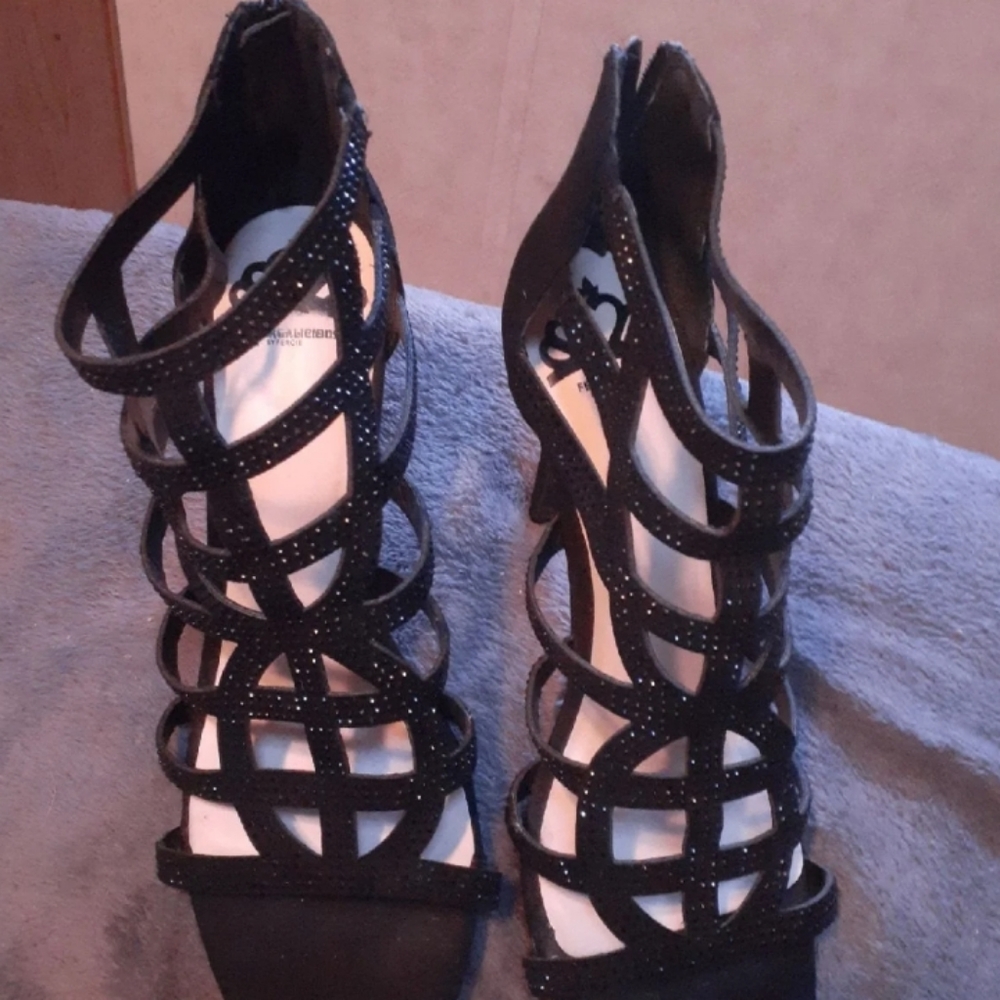 Fergalicious Strappy Sparkly Black Heels
